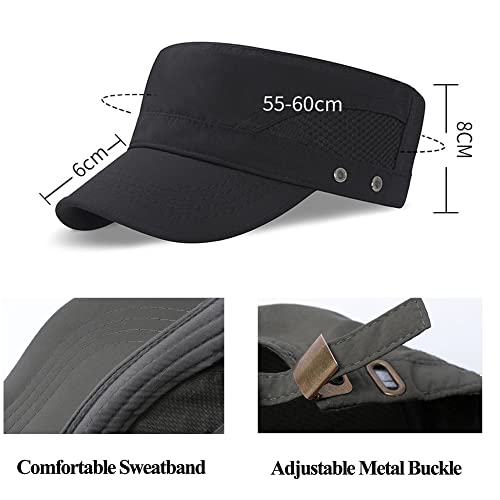 Pyrafox Mens Waterproof Flat Top Army Cap, Short Brim Outdoor Breathable Military Cap, Adjustable Classic Navy Hat, Baseball Cap Army Green