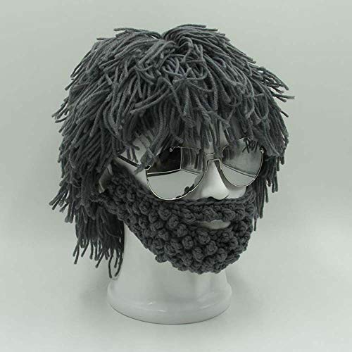 YEKEYI Viking Beard Beanie Horn Hat Winter Warm Mask Knitted Wool Funny Skull Cap