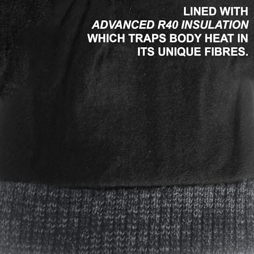 RockJock Mens Thinsulate Lined Insulated Winter Thermal Ski Beanie Hat Mens Ribbed Chunky Warm (Full Black)(Size: Mens/Adults)