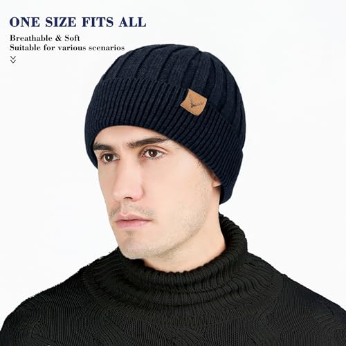 NEOLA Beanie Hat Mens - Winter Thermal Hats with Fleece Lined Skullies & Beanies Warm Soft Stretchable Knitted Cuffed Skull Caps Hats for Men Outdoor UK