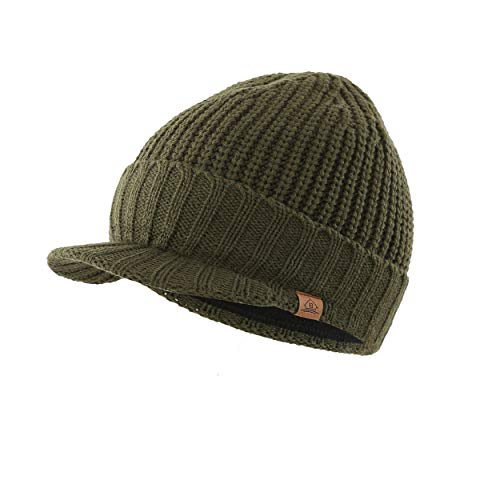 Magracy Men's Winter Knit Visor Hat Outdoor Thick Peaked Beanie Hat with Thermal Lining Amy Green