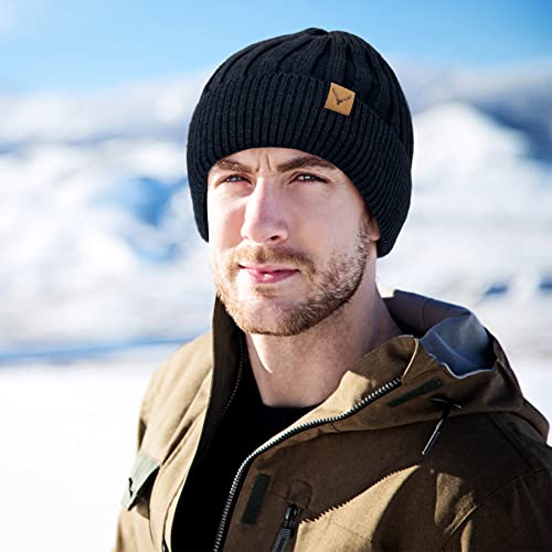 NEOLA Beanie Hat Mens - Winter Thermal Hats with Fleece Lined Skullies & Beanies Warm Soft Stretchable Knitted Cuffed Skull Caps Hats for Men Outdoor UK