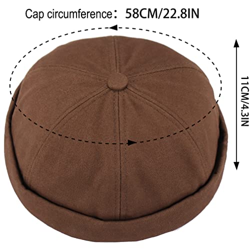 KharmLaddy Beanie Cap for Men No Brim Skully Cap Vintage Rolled Cuff Cap Hat for Street Hip Hop Docker Coffee