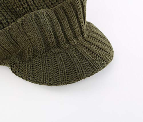 Magracy Men's Winter Knit Visor Hat Outdoor Thick Peaked Beanie Hat with Thermal Lining Amy Green