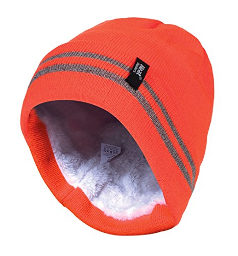 HEAT HOLDERS - Mens hi vis Reflective Outdoor Winter Thermal Knitted high Visibility Turnover hat in Orange and Yellow (One Size, Hi Vis Orange)