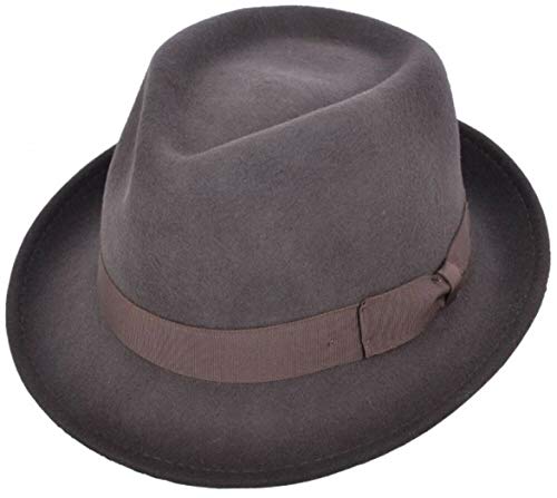 Elegant 100% Wool Trilby Hat Waterproof & Crushable Handmade with Grosgrain Band (UK-Unique) (Brown, Medium 57 cm)