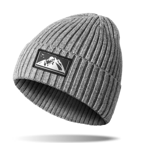 Gebell Men's Beanie Hat - Winter Knitted Beanie Hat Thermal Beanie Warm Soft Knit Cuffed Hat Classic Slouch Beanie for Men Grey