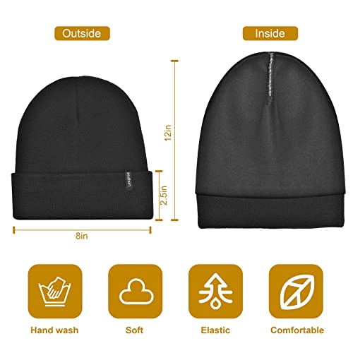 Lesgrod Beanie for Men,Comfortable Breathable Soft Cuffed Beanie with Thick Warm Lining，Winter Hats for Men, Gifts for Men Black