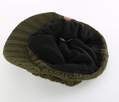 Magracy Men's Winter Knit Visor Hat Outdoor Thick Peaked Beanie Hat with Thermal Lining Amy Green