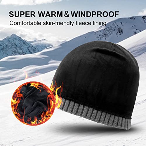 Unisex Beanie Hat - Winter Knit Hat Stretchy Soft Cuffed Beanie with Supersoft Velour Thermal Lining (Grey)