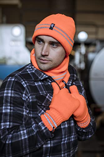 HEAT HOLDERS - Mens hi vis Reflective Outdoor Winter Thermal Knitted high Visibility Turnover hat in Orange and Yellow (One Size, Hi Vis Orange)