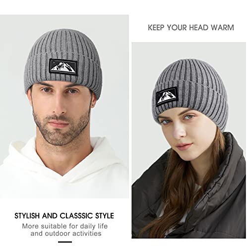 Gebell Men's Beanie Hat - Winter Knitted Beanie Hat Thermal Beanie Warm Soft Knit Cuffed Hat Classic Slouch Beanie for Men Grey