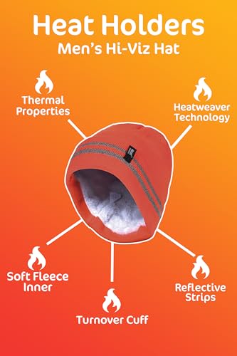 HEAT HOLDERS - Mens hi vis Reflective Outdoor Winter Thermal Knitted high Visibility Turnover hat in Orange and Yellow (One Size, Hi Vis Orange)