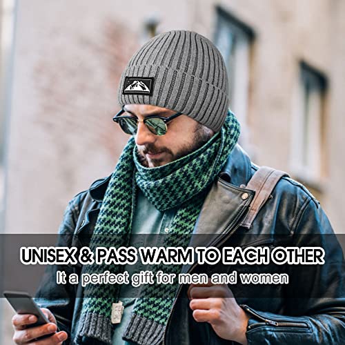 Gebell Men's Beanie Hat - Winter Knitted Beanie Hat Thermal Beanie Warm Soft Knit Cuffed Hat Classic Slouch Beanie for Men Grey