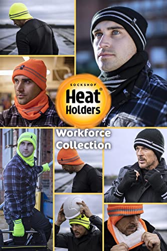 HEAT HOLDERS - Mens hi vis Reflective Outdoor Winter Thermal Knitted high Visibility Turnover hat in Orange and Yellow (One Size, Hi Vis Orange)