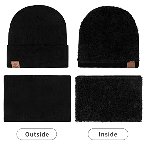 OZERO Winter Beanie Hat Scarf Set Men Women Hat Scarves Gloves Set Thermal Winter Warm Knitted Beanie Hat Neck Warmer and Touchscreen Gloves(Black One Size)