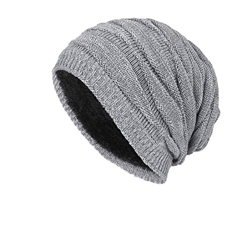 DD UP Winter Beanie Hat Men Warm Knit Long Slouch Skull Cap Thermal with Soft Fleece Lining Gray