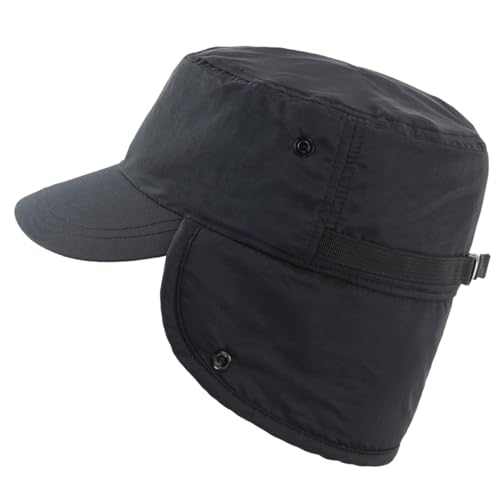 Magracy Outdoor Men's Winter Baseball Cap with Visor Warm Earflap Hat Faux Fur Trapper Hunting Hat Ski Snow Black