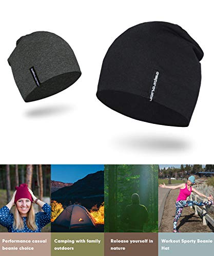 EMPIRELION 9" Multifunctional Lightweight Beanies Hats, Sun Protection Running Skull Cap Helmet Liner Sleep Caps for Men Women (Black)