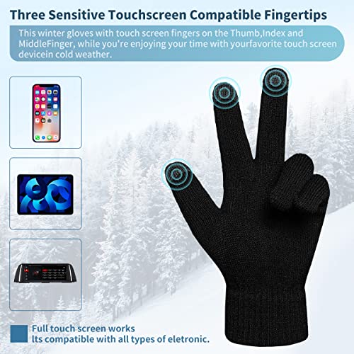 OZERO Winter Beanie Hat Scarf Set Men Women Hat Scarves Gloves Set Thermal Winter Warm Knitted Beanie Hat Neck Warmer and Touchscreen Gloves(Black One Size)