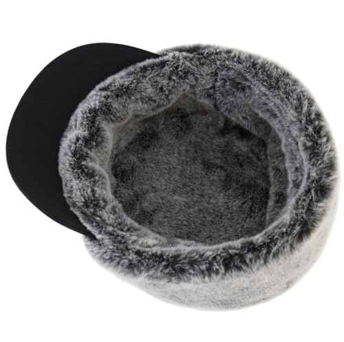 Magracy Outdoor Men's Winter Baseball Cap with Visor Warm Earflap Hat Faux Fur Trapper Hunting Hat Ski Snow Black