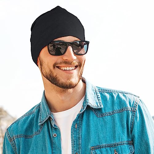 EMPIRELION 9" Multifunctional Lightweight Beanies Hats, Sun Protection Running Skull Cap Helmet Liner Sleep Caps for Men Women (Black)