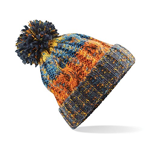 Beechfield Unisex Adults Corkscrew Knitted Pom Beanie Hat, Multicolour (Retro Blue 000), One (Size:One Size)