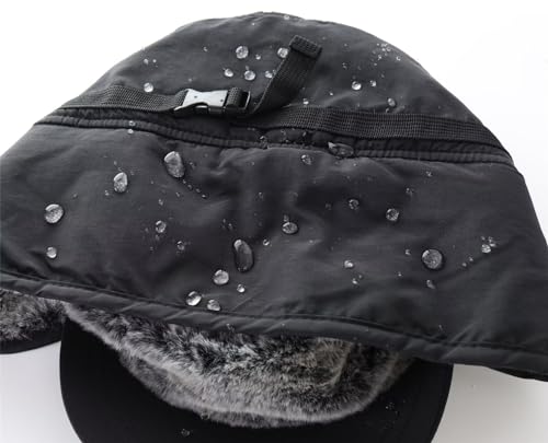 Magracy Outdoor Men's Winter Baseball Cap with Visor Warm Earflap Hat Faux Fur Trapper Hunting Hat Ski Snow Black