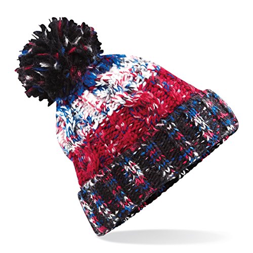 Beechfield Unisex Adults Corkscrew Knitted Pom Beanie Hat, Multicolour (Retro Blue 000), One (Size:One Size)