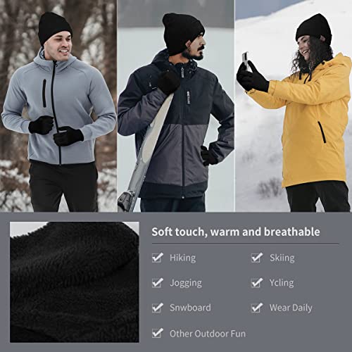 OZERO Winter Beanie Hat Scarf Set Men Women Hat Scarves Gloves Set Thermal Winter Warm Knitted Beanie Hat Neck Warmer and Touchscreen Gloves(Black One Size)