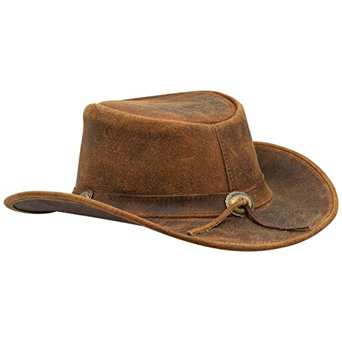 Shapeable Outback hat Style Leather Cowboy Old Style hat for Men and Women Western Wide Brim Vintage Brown