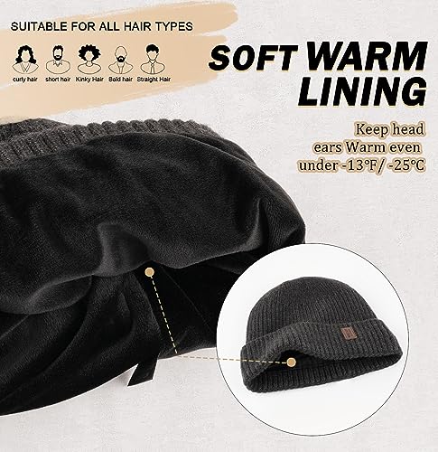 Wmcaps Beanie for Men, Unisex Classic Knit Beanie Winter Hat Stretchy Soft Cuffed Wooly Beanie with Thermal Thick Fleece Lining, Gifts for Men/Women/Her/Him/Dad（Dark Grey）