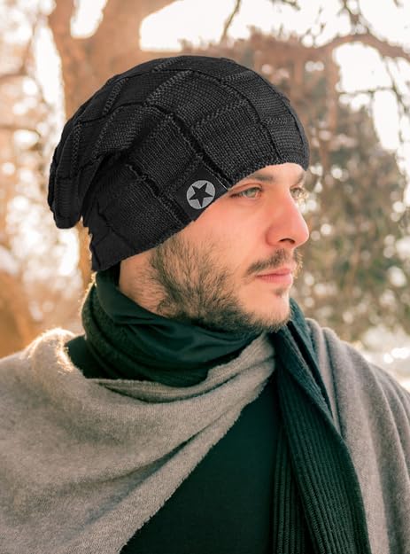 2 Pack Slouch Beanie Warm Mens Hats Soft Rasta Mens Beanies Hats Slouchy Caps Winter Hats for Men