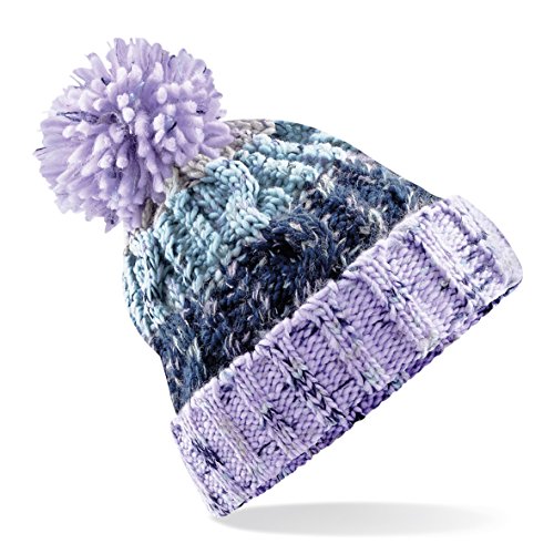 Beechfield Unisex Adults Corkscrew Knitted Pom Beanie Hat, Multicolour (Retro Blue 000), One (Size:One Size)