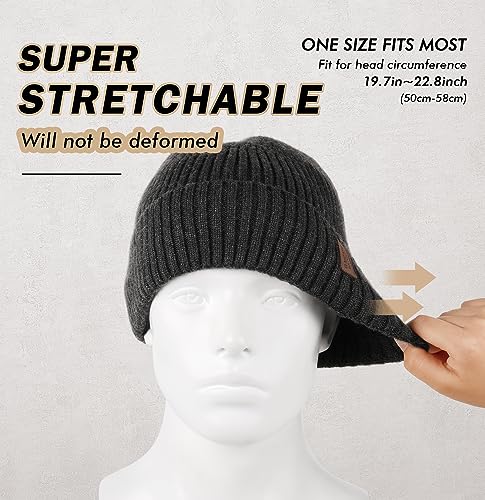 Wmcaps Beanie for Men, Unisex Classic Knit Beanie Winter Hat Stretchy Soft Cuffed Wooly Beanie with Thermal Thick Fleece Lining, Gifts for Men/Women/Her/Him/Dad（Dark Grey）
