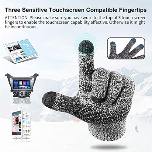 Petrunup Beanie Hat Scarf Gloves Set for Mens Ladies Winter Slouch Beanie Running + Fleece Lining Scarf + Knit Touchscreen Gloves Grey