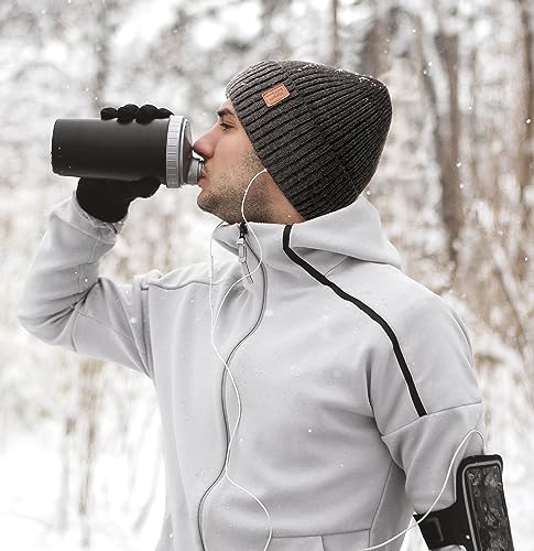 Wmcaps Beanie for Men, Unisex Classic Knit Beanie Winter Hat Stretchy Soft Cuffed Wooly Beanie with Thermal Thick Fleece Lining, Gifts for Men/Women/Her/Him/Dad（Dark Grey）