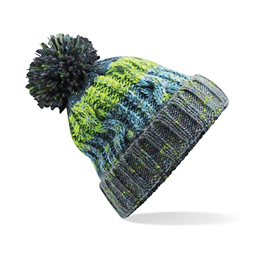 Beechfield Unisex Adults Corkscrew Knitted Pom Beanie Hat, Multicolour (Retro Blue 000), One (Size:One Size)