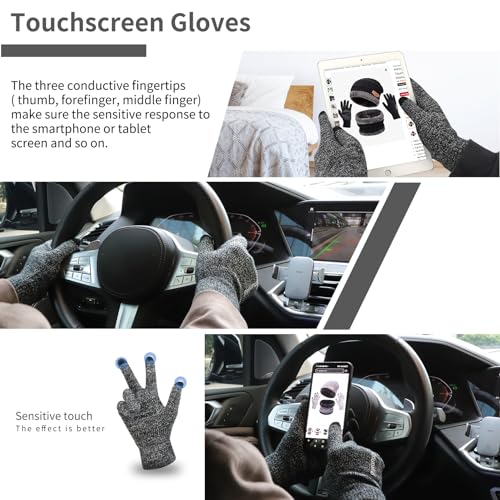 Petrunup Beanie Hat Scarf Gloves Set for Mens Ladies Winter Slouch Beanie Running + Fleece Lining Scarf + Knit Touchscreen Gloves Grey