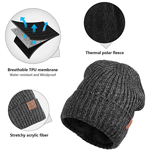OZERO Winter Beanie Men and Women Warm Knit Skull Hat Thermal Thick Polar Fleece Snow Cap (Black/Grey)