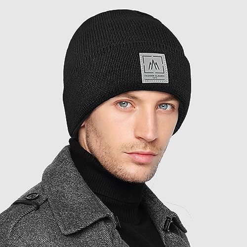 HIYATO Beanie Hat Men, Unisex Warm Hats for Winter, Thermal Double Layered Soft Beanie, for Men Women Dad Mom(Black)
