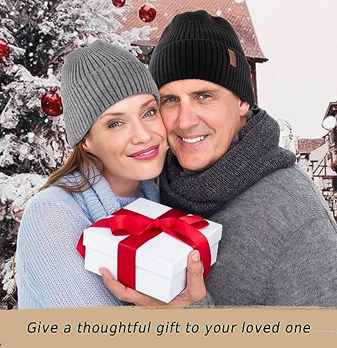 Wmcaps Beanie for Men, Unisex Classic Knit Beanie Winter Hat Stretchy Soft Cuffed Wooly Beanie with Thermal Thick Fleece Lining, Gifts for Men/Women/Her/Him/Dad（Dark Grey）