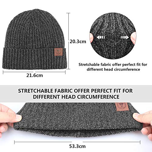 OZERO Winter Beanie Men and Women Warm Knit Skull Hat Thermal Thick Polar Fleece Snow Cap (Black/Grey)