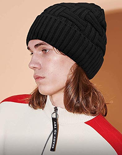 Chalier Cozy Mens Hats Slouch Beanie Hat Winter Hat Mens Knitted Baggy Mens Cap Black Beanies Hats for Mens Gifts（Black）