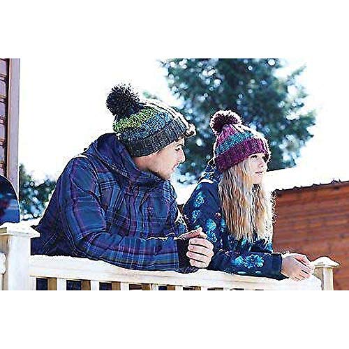 Beechfield Unisex Adults Corkscrew Knitted Pom Beanie Hat, Multicolour (Retro Blue 000), One (Size:One Size)