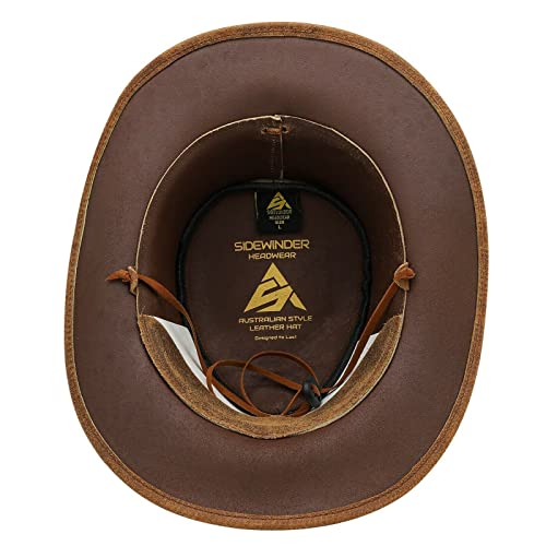 Shapeable Outback hat Style Leather Cowboy Old Style hat for Men and Women Western Wide Brim Vintage Brown