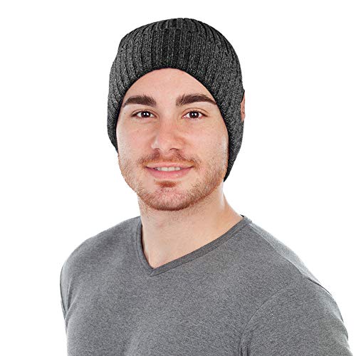OZERO Winter Beanie Men and Women Warm Knit Skull Hat Thermal Thick Polar Fleece Snow Cap (Black/Grey)