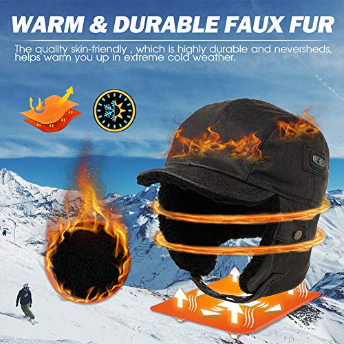 Winter Waterproof & Windproof Trapper Hat for Men & Women - Warm Faux Leather Aviator Cap with Ear Flaps - Ladies Peaked Hat with Fleece Lining Coffee L