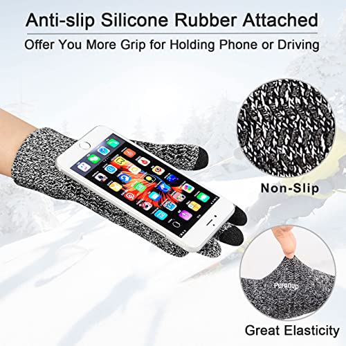 Petrunup Beanie Hat Scarf Gloves Set for Mens Ladies Winter Slouch Beanie Running + Fleece Lining Scarf + Knit Touchscreen Gloves Grey