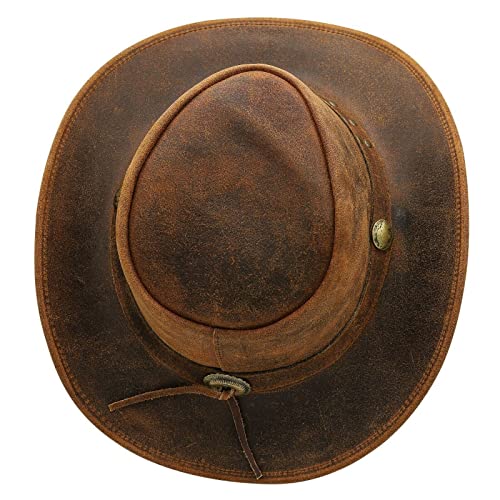 Shapeable Outback hat Style Leather Cowboy Old Style hat for Men and Women Western Wide Brim Vintage Brown